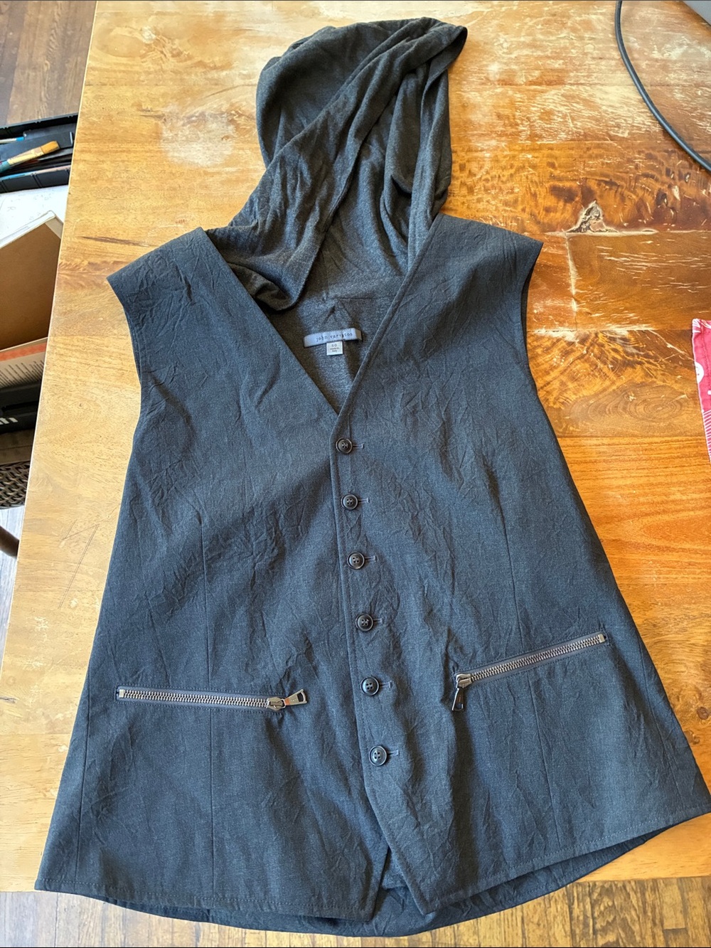 John Varvatos Gray Hooded Sleeveless Vest